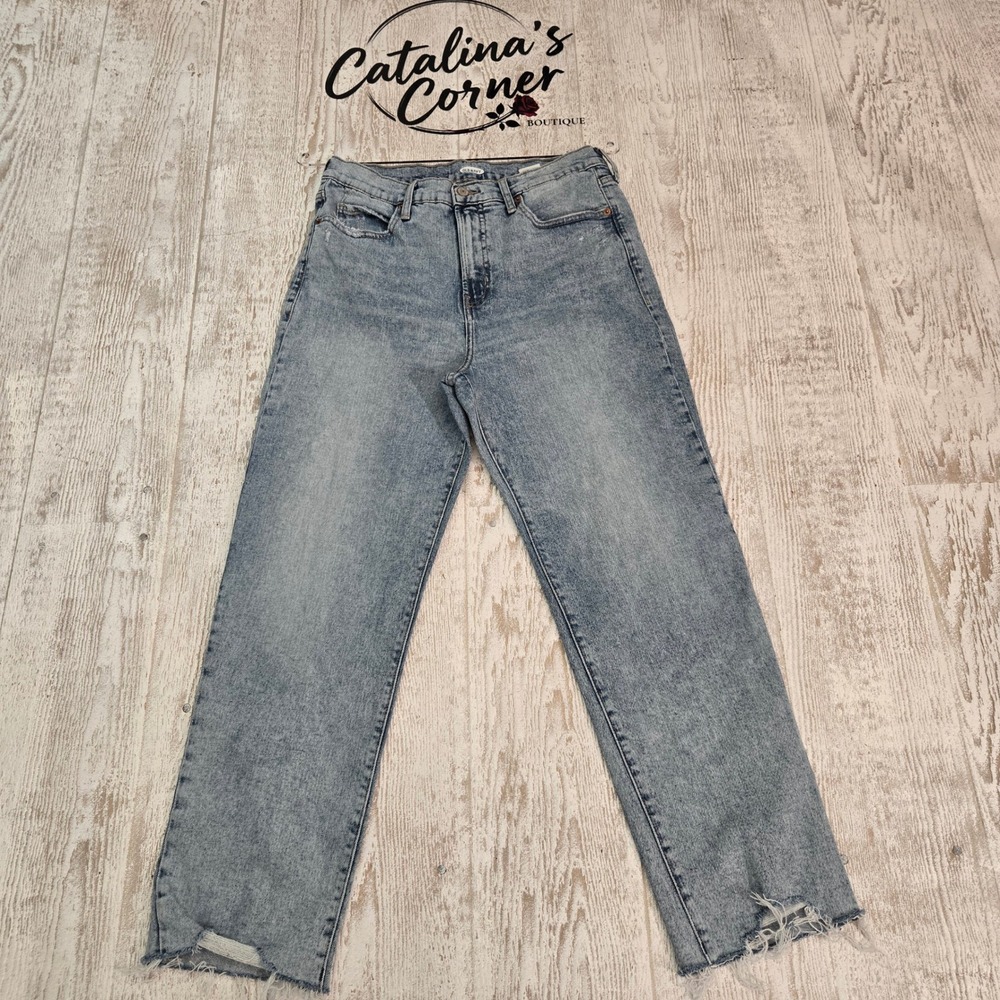 Old Navy Women Y2K Straight High Rise Light Acid Wash Raw Hem Streetwear Size 10